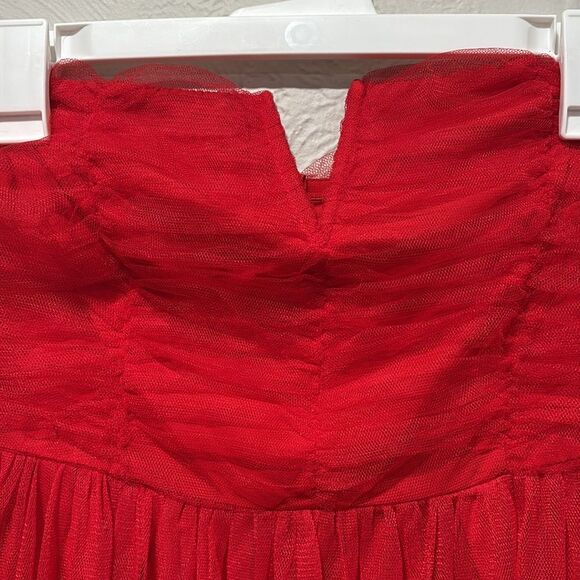 Lulus Queen Behavior Strapless Ruched Red Tulle Maxi Dress Size Small NWT - Picture 3 of 8